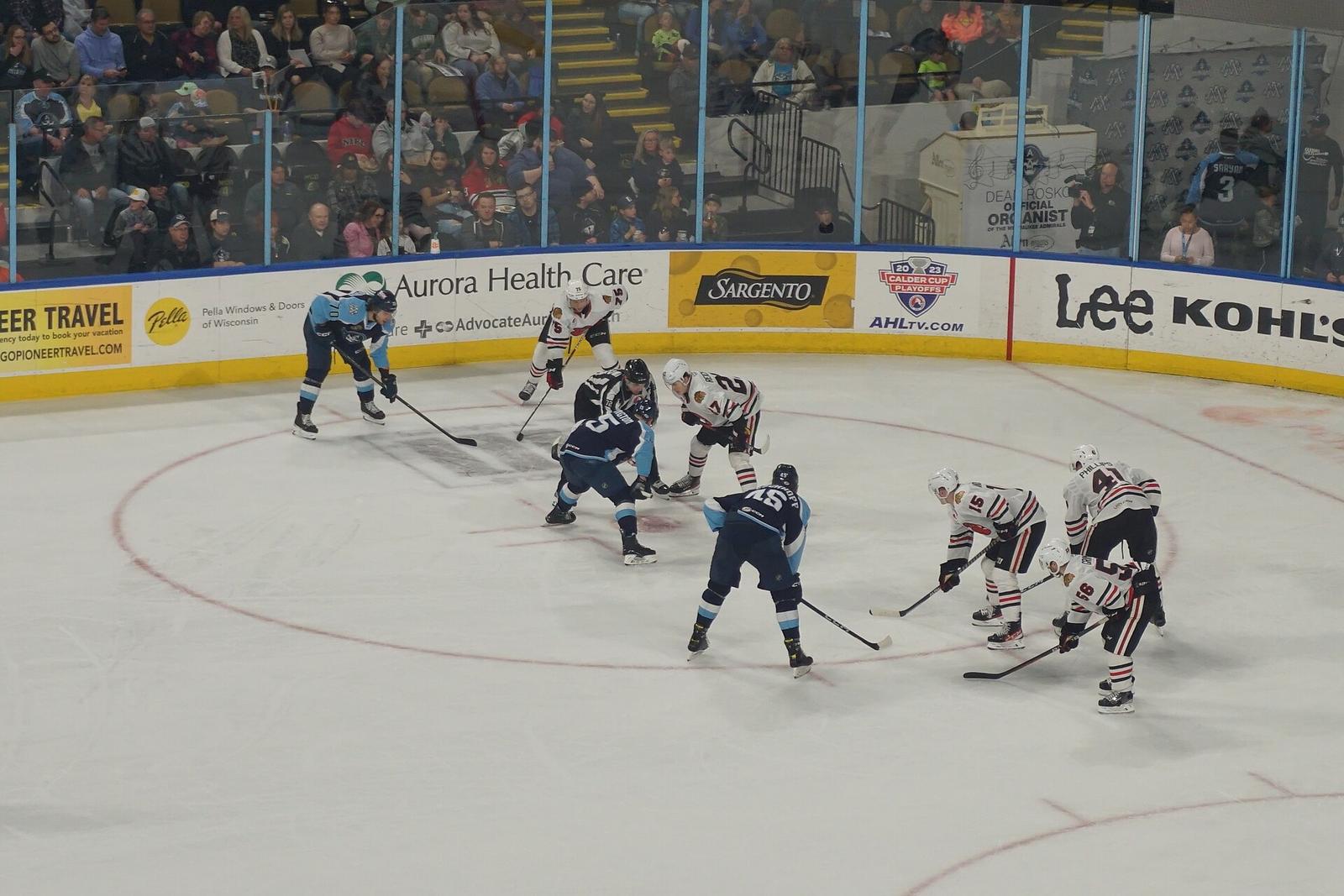 Rockford IceHogs vs. Milwaukee Admirals April 2023 43 (face off)